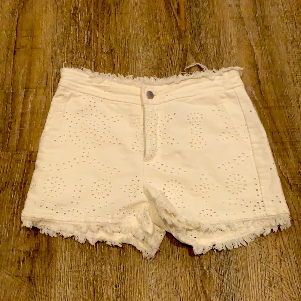 White eyelet denim shorts